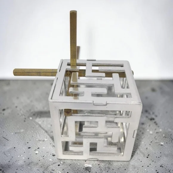 VTG Oskar's Maze Puzzle Oskar van Deventer Bits And Pieces Metal Cube Brass Rod