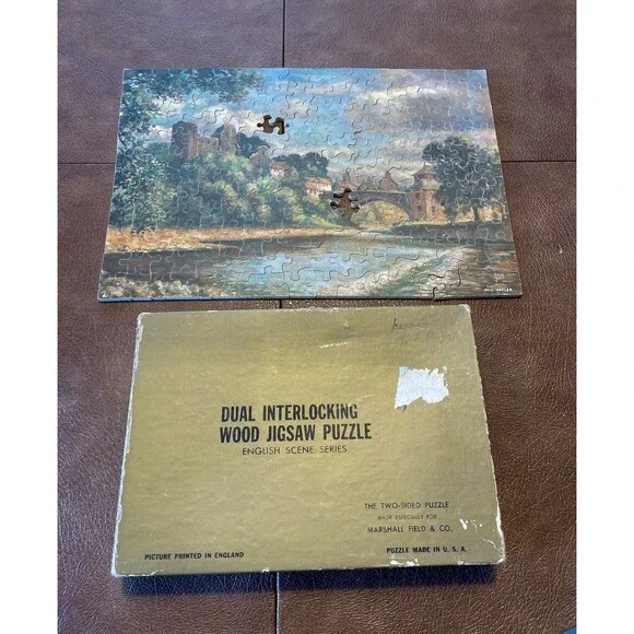 Vintage Double Sided Wooden Puzzle Max Hofler Painting Marshall Field Wood - Mis