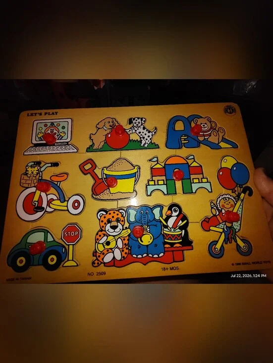 Wooden Peek-and-Place Puzzle Board - Multi Color