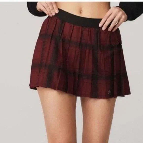 ALO Yoga Legacy Plaid Varsity Skort Medium Red Plaid