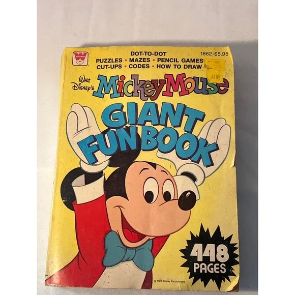 Vintage Walt‎ Disney Mickey Mouse Giant Fun Book 448 Pages Puzzles Games Drawing