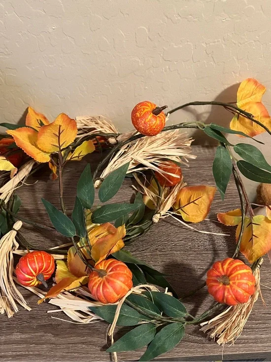 Target Bullseye Fall Garland 6’ Leaves Pumpkins Straw Thanksgiving NWOT