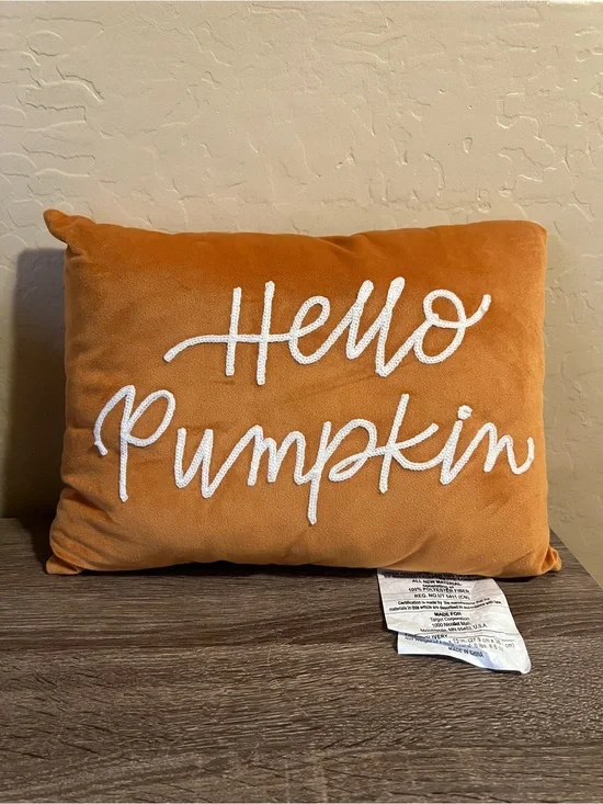 Target Bullseye Hello Fall Throw Pillow Orange White Thanksgiving NWT