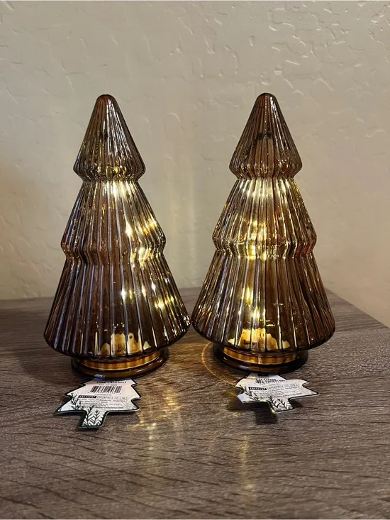 Target Bullseye Glass Trees Brown Amber Light Fall NWT