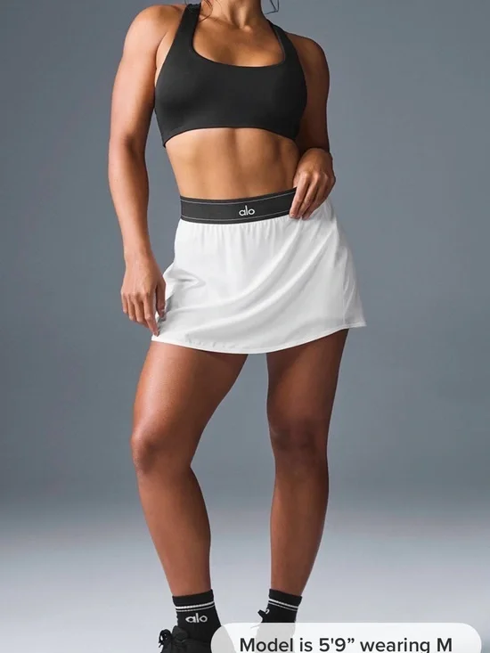 ALO Yoga White Tennis Skirt with Black Waistband