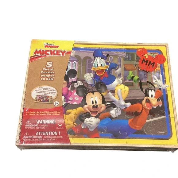 Disney Junior Mickey Mouse Wood Puzzles 5 Pack‎ with Storage Tray Cardinal Games