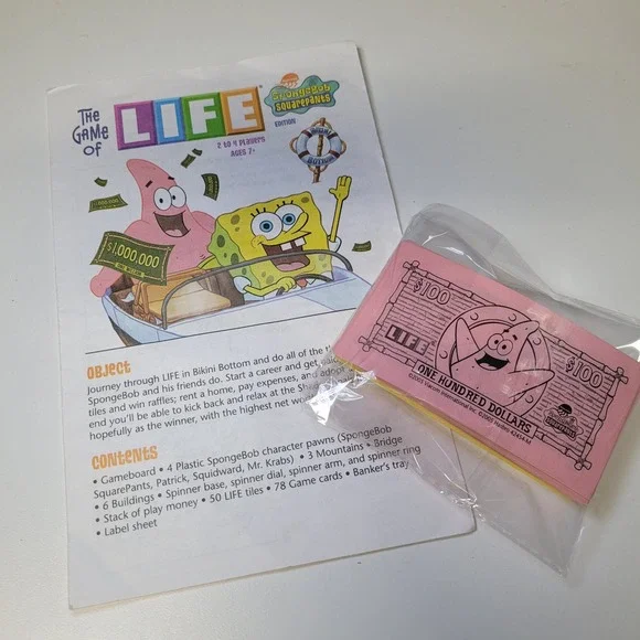 The Game of Life Spongebob Squarepants Edition Replacement‎ Parts Money Rules