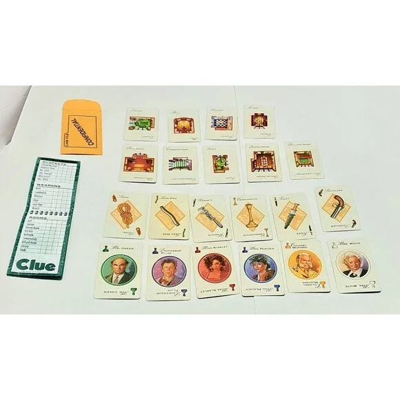 CLUE Game Cards Complete Set Green Back 1996 Deck Partial Unused  Notebook