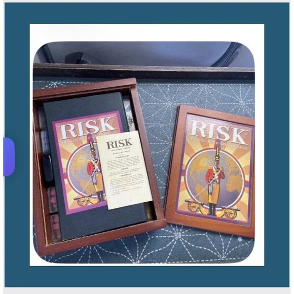 VTG Risk Game Collection Wooden Book Shelf Box Complete W/Instructions Very Good
