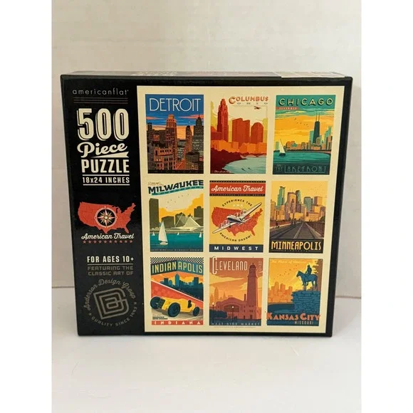 Americanflat American Travel Midwest 500 Piece Puzzle Anderson Design Group Art