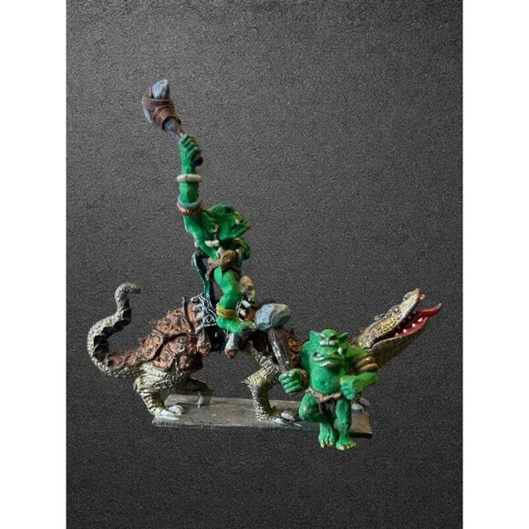 Vintage 1982 Ral Partha Painted Orc Goblin Lizard Rider Crocodile Miniature D&D