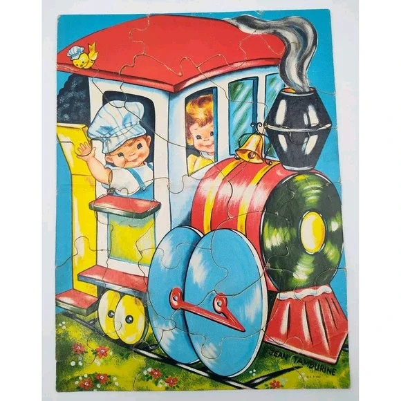 1950‎ TRAIN Jigsaw Puzzle Jean Tamburine rare VTG 📸SEE PICS📸