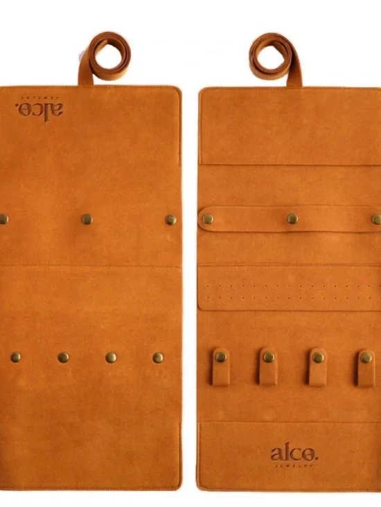 NEW alco Jewelry Cognac Suede Travel Jewelry Roll Organizer