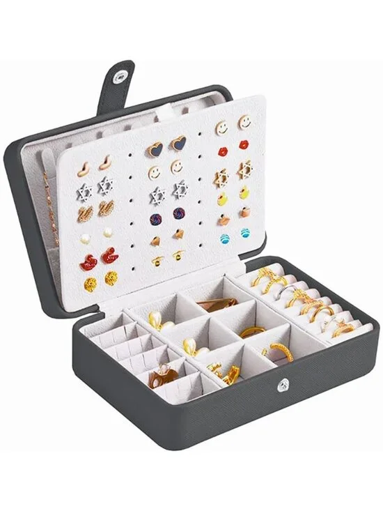 Travel Jewelry Organizer Case Earrings Rings Necklace Storage Box Faux Leather