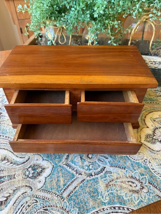 Handcrafted Cedar Jewelry Box 3 Drawer Keepsake Chest Dovetail Vintage Wood