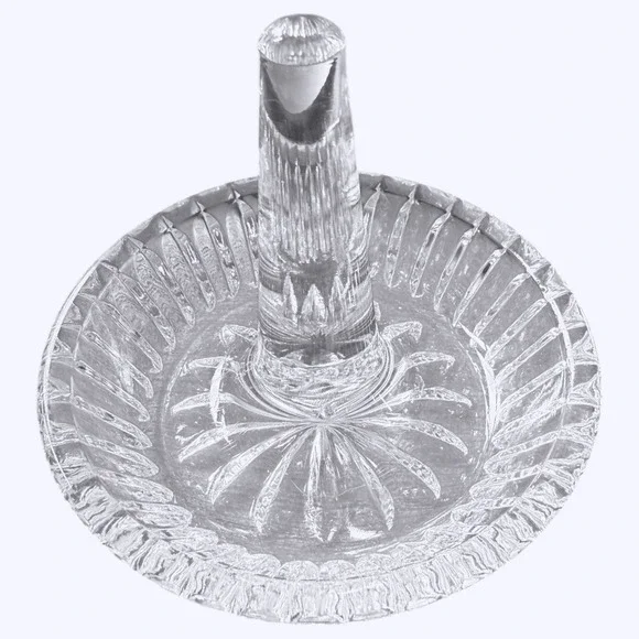 Ring Holder Crystal Clear Vintage Cut Glass Starburst Design Round