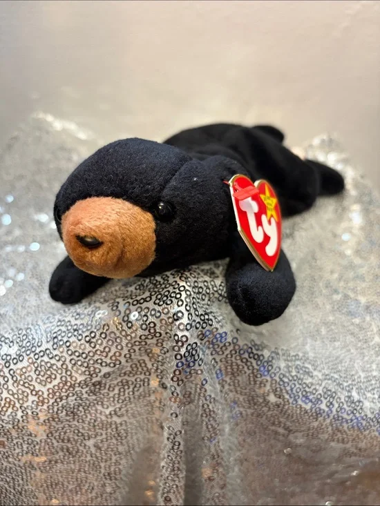 NWT Blackie the Bear Ty Beanie Baby with Brown Muzzle