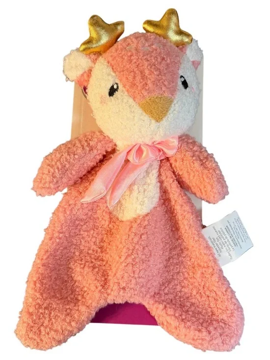 Parents Choice Pink Baby Reindeer Sherpa Lovey Crinkle Security Blanket 11
