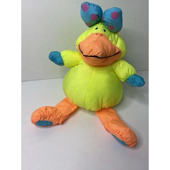 1990‎ Stuffins Lumpy's Gang Yellow Neon Duck Stuffed Animal Nylon Plush 10