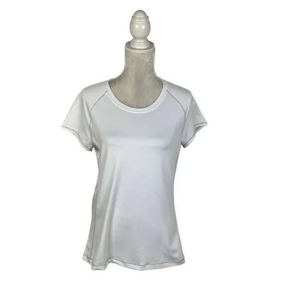 Alo CoolFit Athletic T-shirt White Contrast Stitching Short Sleeves Workout‎ Gym