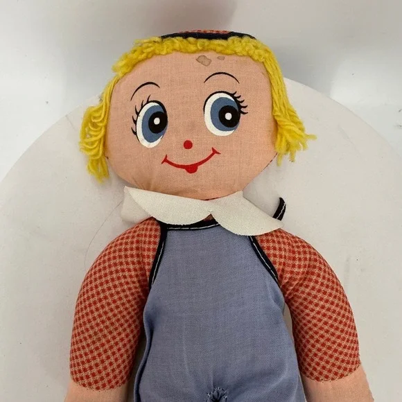 Vtg cloth rag doll googly-eyes manufactured in Hong Kong 100% Cotton