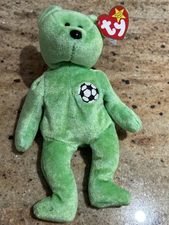 Vintage Ty Beanie Baby - Kicks the Green Soccer Bear (1998 / Retired)⁠