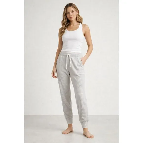 Alo Yoga Ribbed Joggers Cream Beige Womens Medium Lounge Pants
