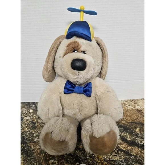Vintage 1987 Dakin Brown Puppy Dog Whirly Propellor Hat Stuffed Animal Plush 16”