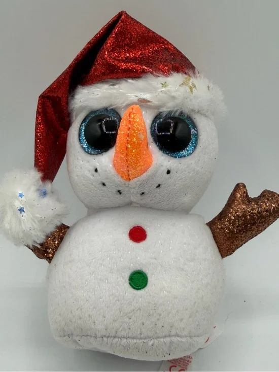 Ty Beanie Boos Flurry Snowman Plush 6” 2019 Christmas Glitter Eyes Holiday
