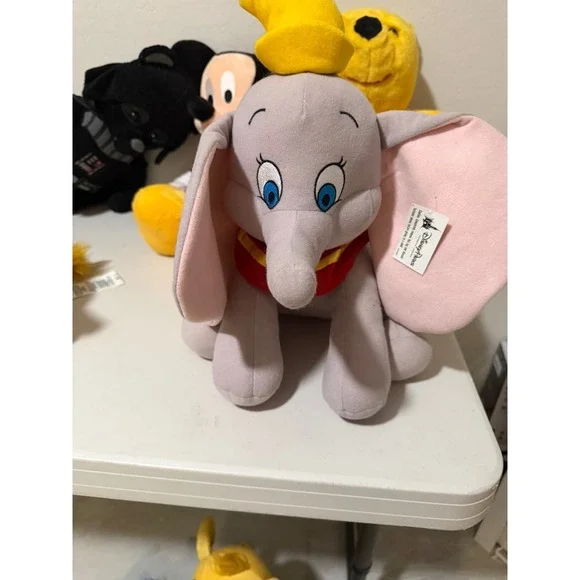 Disney Parks Dumbo Plush Elephant Stuffed Animal Toy Grey Pink Ears Yellow Hat