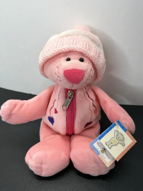Vintage Rare Mary Meyer Heartstrings Stuffed Zipper Pink Cat Plush With Tags
