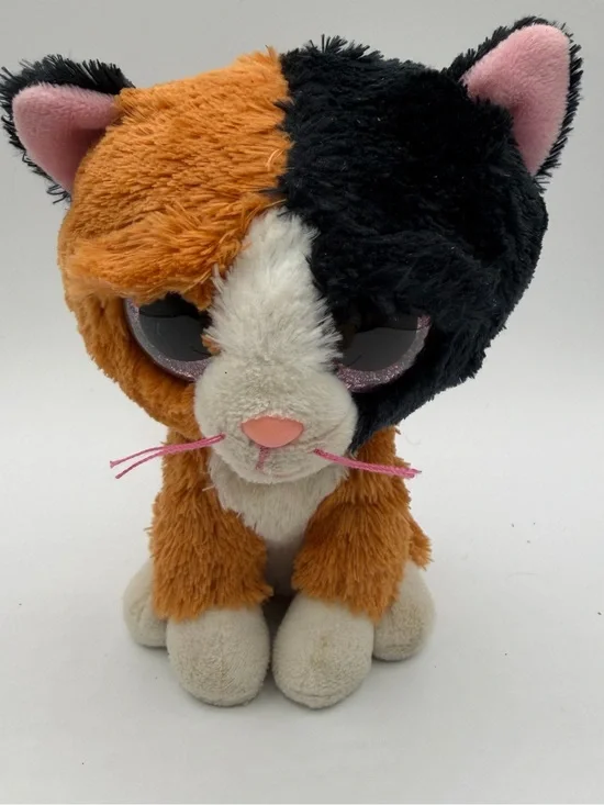 Ty Beanie Boos Tauri Calico Cat Plush 6” Retired Pink Glitter Eyes 2015