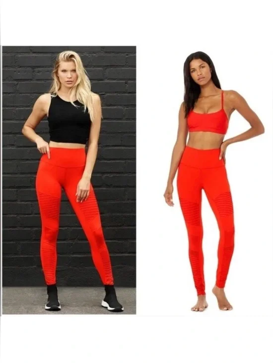 Alo Cherry Airbrush Moto High Rise Leggings XS Mesh Moisture Wick A131