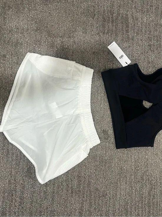 Black Sports Bra and White Athletic Shorts Set