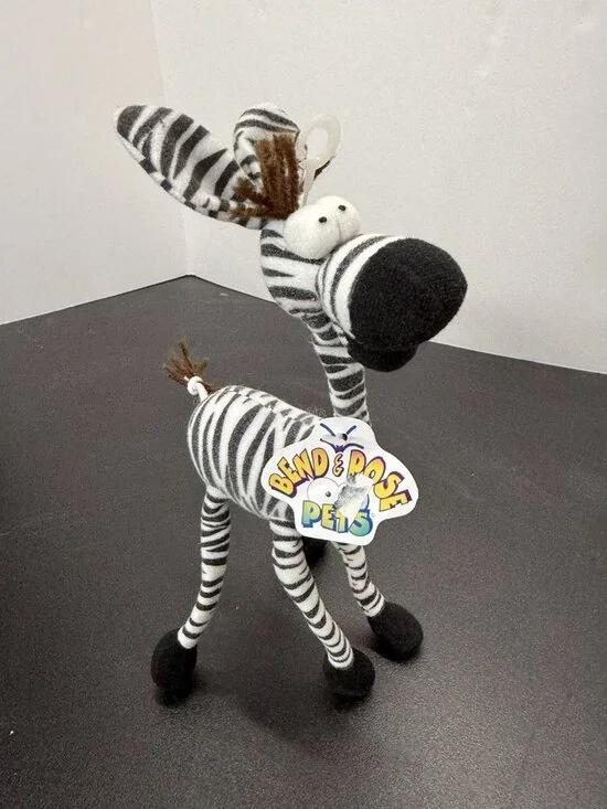 1996 Toy Concepts Zebra Bend & Pose Pets Poseable Bendable Plush 10