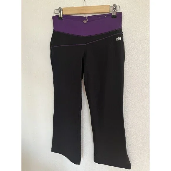 Vintage ALO Yoga Fit & Flare Womens Coolfit Activewear Pants Small Black Purple