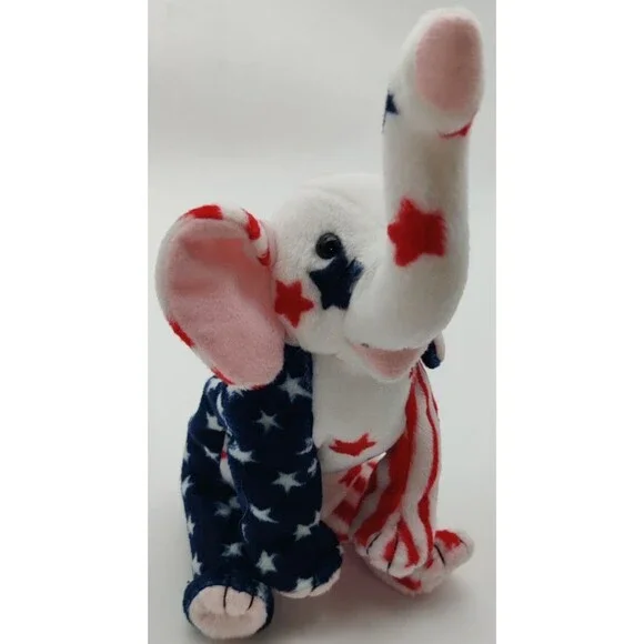 Vintage TY Beanbag Plush Righty 2000 Elephant Patriotic Retired Stars Stripes