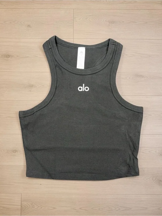 ALO Yoga Charcoal Ribbed Cropped Tank Top