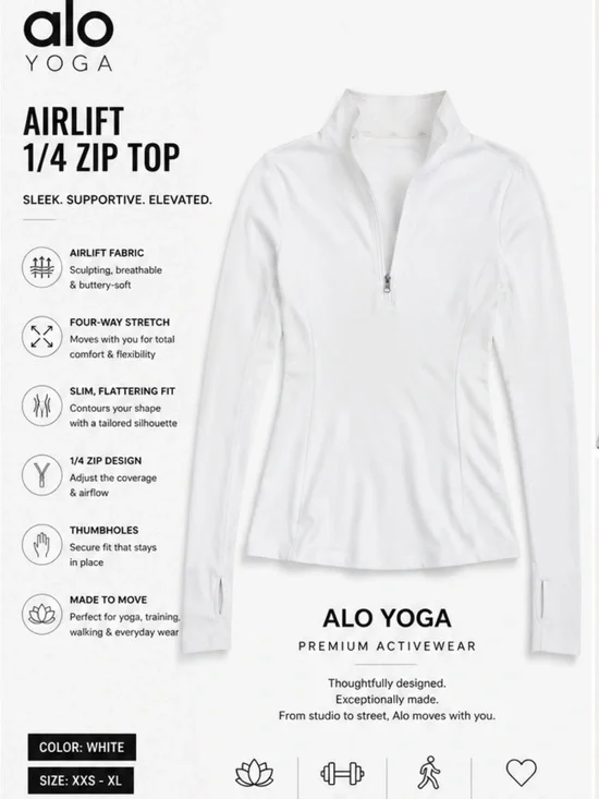 ALO Yoga White Airlift 1/4 Zip Top