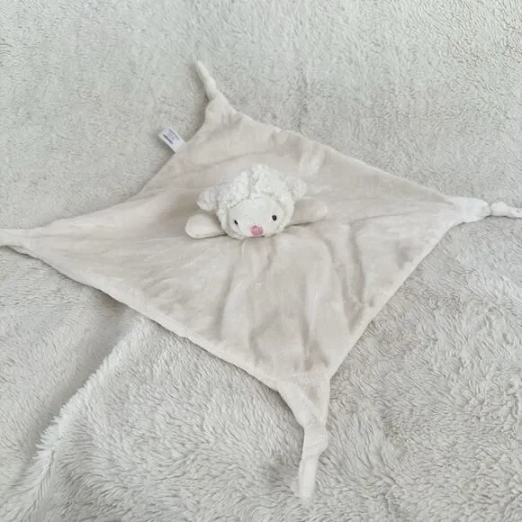 Crevent Cream Colored Lamb Sheep Lovey Baby Security Blanket Knotted Corners