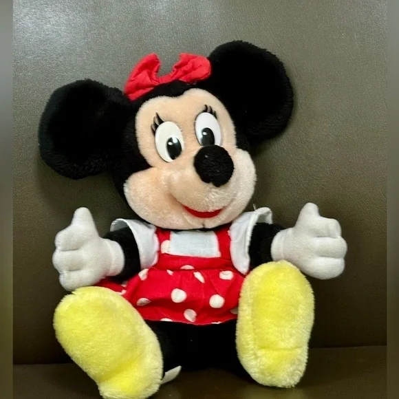 Vintage Disney Parks Minnie Mouse Plush Doll 12” Red Polka Dot Dress Disneyland
