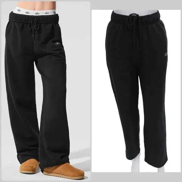 Alo Yoga Accolade Straight Leg Sweatpants Black Minimal Luxe Wide Leg Athleisure