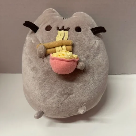 Pusheen Eating Noodles Plush Gray Stuffed Cat 2017 GUND 10