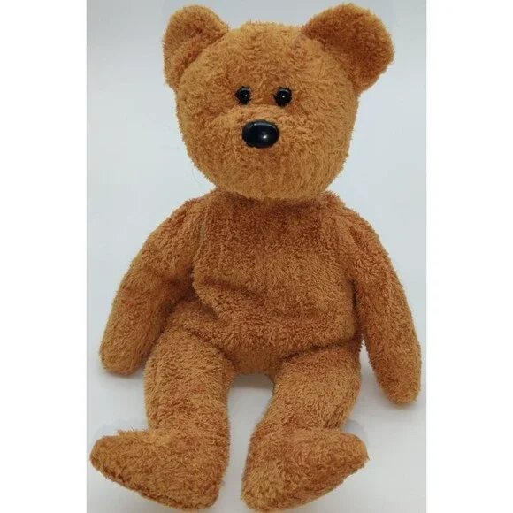 1999 TY Beanie Baby FUZZ the Bear Brown No Ribbon Or Heart Tag Stuffed Animal