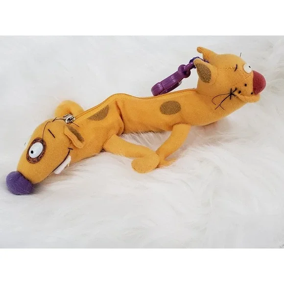 Vintage 1999 Nickelodeon Cat Dog Plush Zippered Coin Pouch Keychain Bag Charm