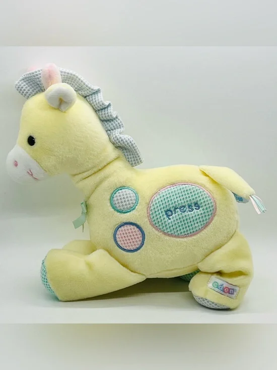 Eden Yellow Giraffe Musical Crib Toy Floppy Plush Lovey 8” Newborn Baby Nursery