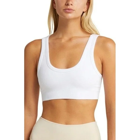Alo Yoga Wellness Bra Womens Size S White Ribbed Seamless Scoop Top