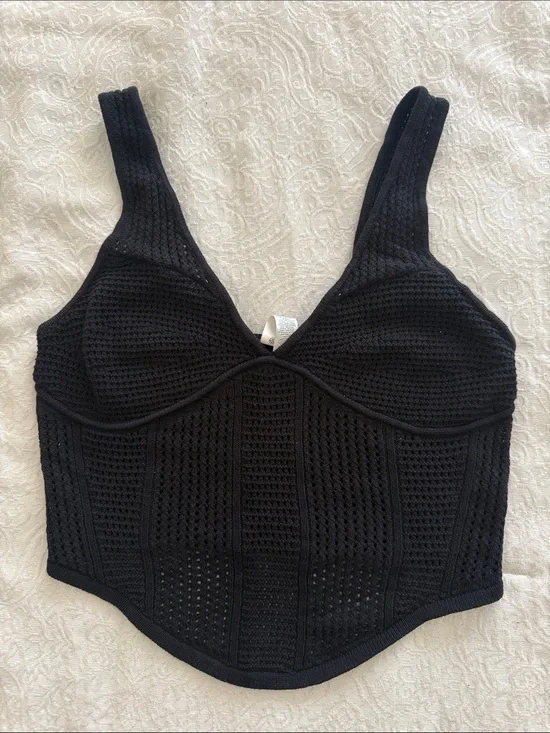 ALO Yoga Black Knit Corset-Style Sports top
