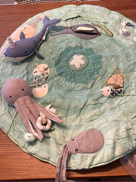 Plush Ocean Activity Play Mat - Light Aqua
