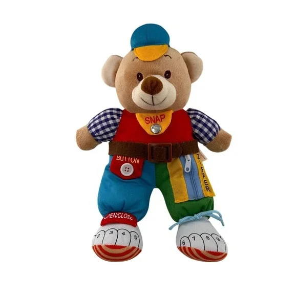 Gabi Toy Carlcow Educational Bear Plush Snap Button & Zipper 16